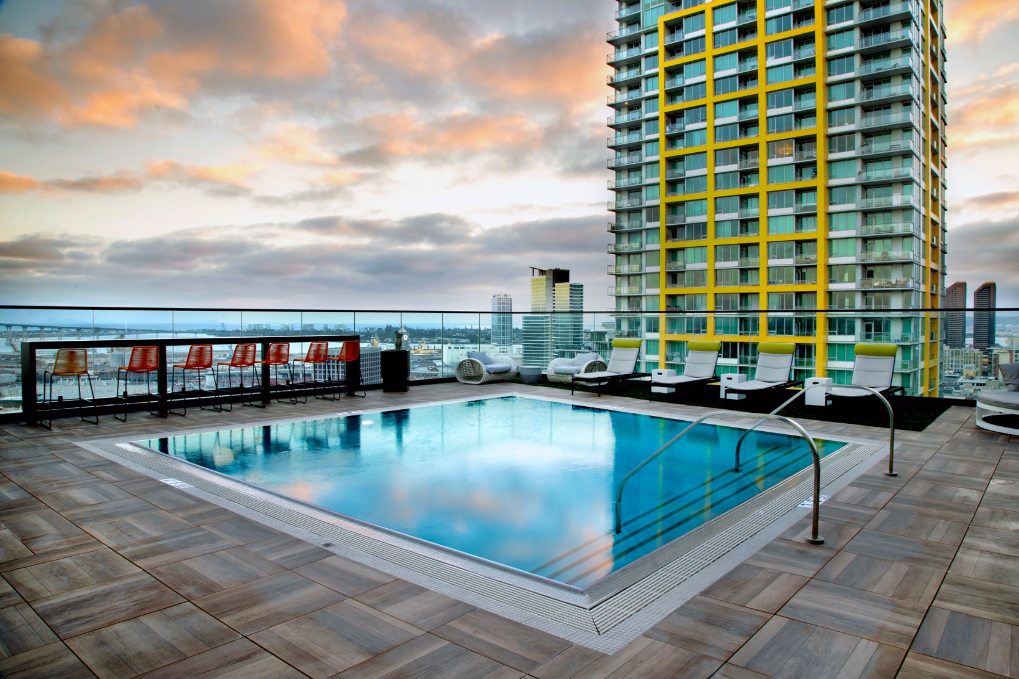 Rooftop pool with San Diego city skyline view