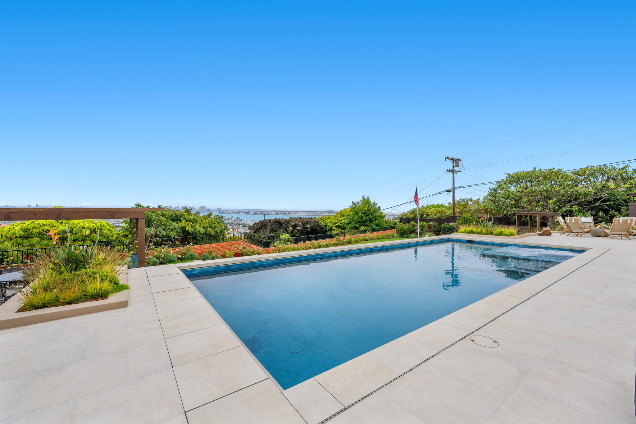 Clean commercial pool with clear water meeting health department standards